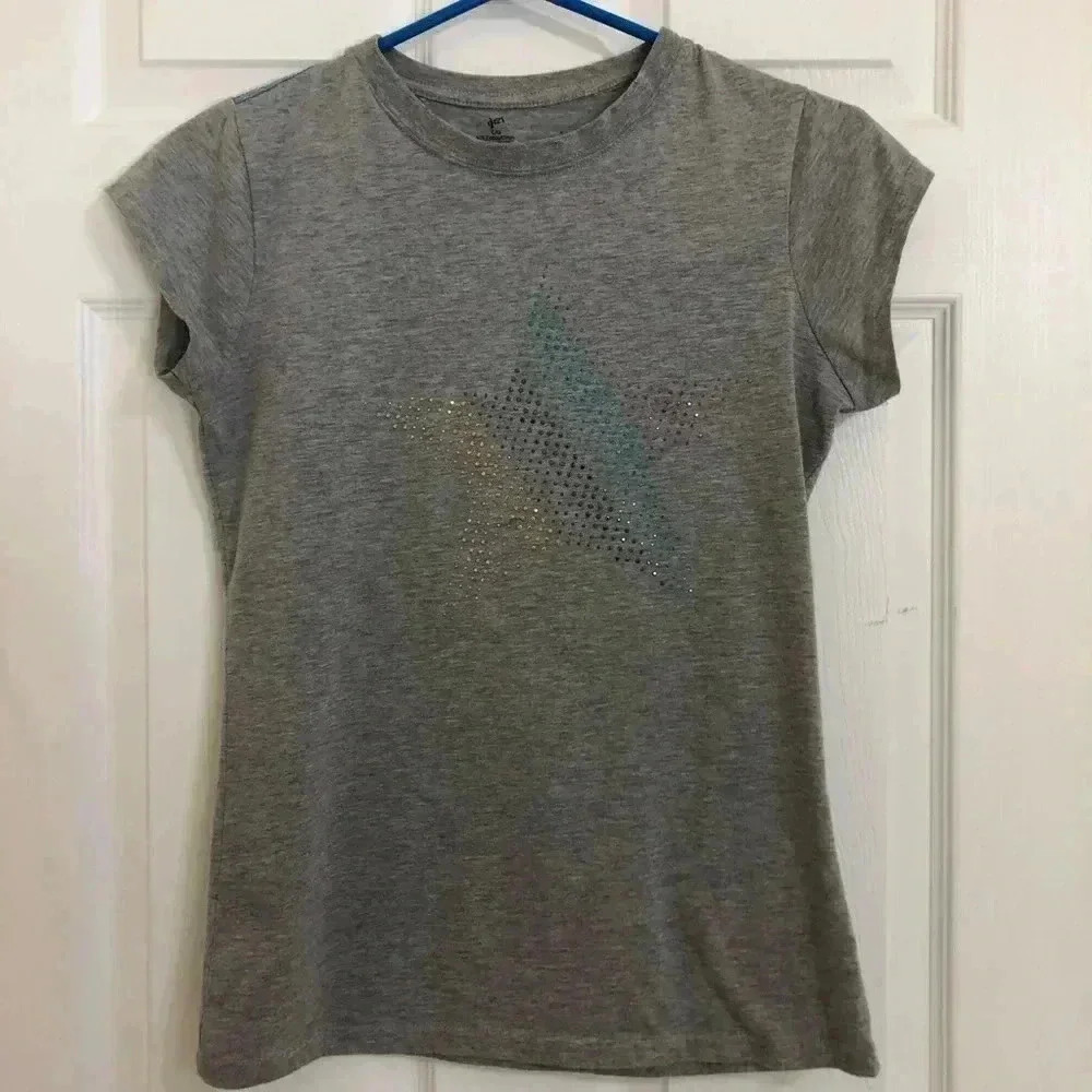 g21 Girls Grey Rhinestone Star T-Shirt  Size Large